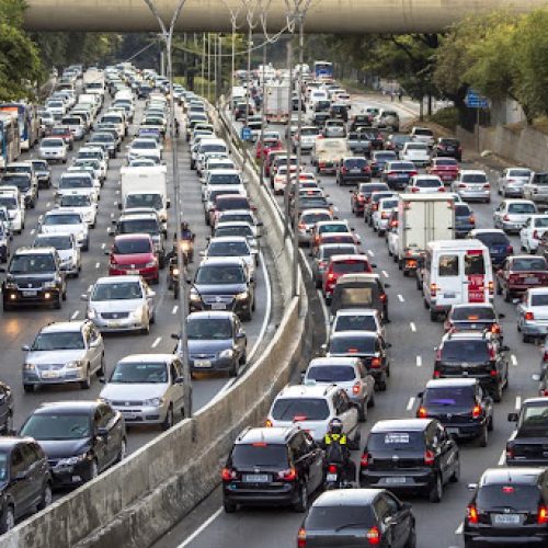 Sao Paulo, Brazil, May 07, 2013 Traffic Jam in 23 de Maio Avenue, downtown Sao Paulo
