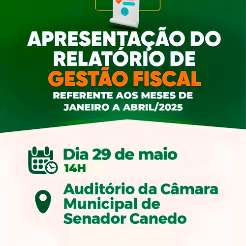 Prefeitura de Senador Canedo apresenta Relatório de Gestão Fiscal em audiência pública nesta quinta (29)
