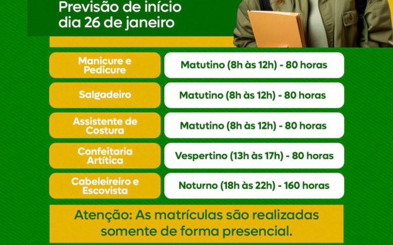 Senador Canedo oferece cursos profissionalizantes com vagas limitadas
