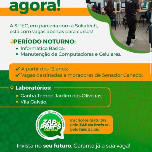 Cursos gratuitos de informática e manutenção de celulares têm vagas abertas em Senador Canedo