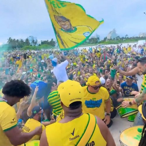 MIAMI VIRA PALCO VERDE E AMARELO: TORCIDA BRASILEIRA TOMBA A CIDADE ANTES DE BRASIL X ESCÓCIA